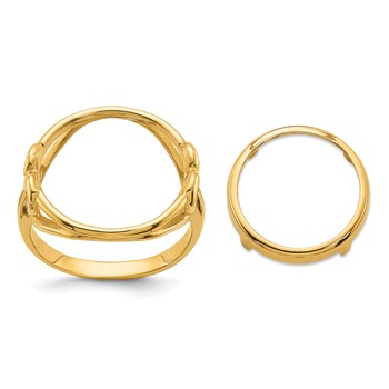 Wideband Distinguished Coin Jewelry 14k Ladies' Polished Fancy Curved Wire Heart 14.0mm Coin Bezel Ring