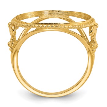 Wideband Distinguished Coin Jewelry 14k Ladies' Polished and Diamond-cut Fancy Wire with Twisted Edge 16.5mm Coin Bezel Ring — alternate view