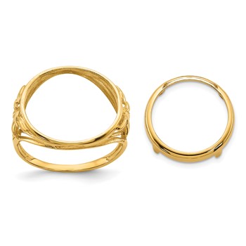 Wideband Distinguished Coin Jewelry 14k Ladies' Polished Fancy Wire and Leaf 14.0mm Coin Bezel Ring