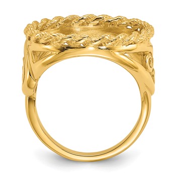 Wideband Distinguished Coin Jewelry 14k Ladies' Polished Twisted Filigree and Rope Edge 16.5mm Coin Bezel Ring — alternate view