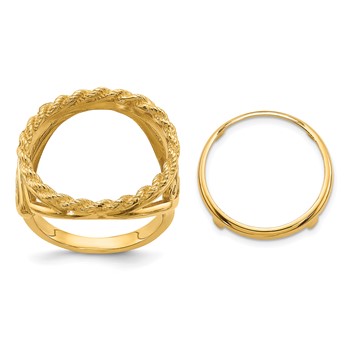 Wideband Distinguished Coin Jewelry 14k Ladies' Polished Twisted Filigree and Rope Edge 16.5mm Coin Bezel Ring