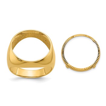 Wideband Distinguished Coin Jewelry 14k Men's Polished and Diamond-cut Classic Open Back 17.8mm Coin Bezel Ring