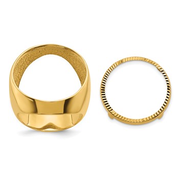 Wideband Distinguished Coin Jewelry 14k Men's Polished and Diamond-cut Classic Open Back 22.0mm Coin Bezel Ring