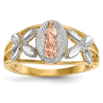 14k Two-tone with White Rhodium Polished Our Lady of Guadalupe Ring