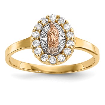 14k Two-tone with White Rhodium CZ Our Lady of Guadalupe Ring