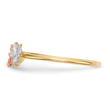 14k Two-tone with White Rhodium Polished and Satin 3 Plumeria Flowers Ring — alternate view
