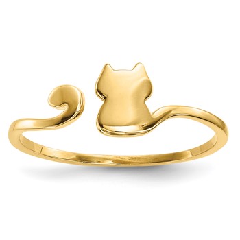 14k Polished Cat Adjustable Cuff Ring