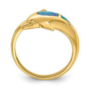 14K Lab Created Opal Dolphin Ring — alternate view