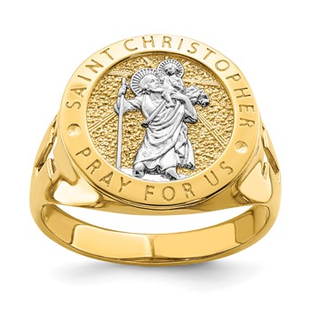 IB Goodman 14K and White Rhodium Saint Christopher Medal Mens Ring