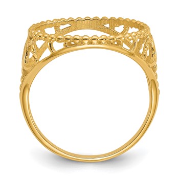 Wideband Distinguished Coin Jewelry 14k Ladies' Polished and Beaded Fancy Wire 14.0mm Coin Bezel Ring — alternate view