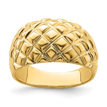 14k Polished Basket Weave Pattern Dome Ring