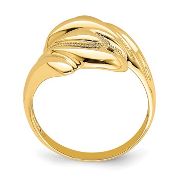 14k Polished Beaded Swirl Crossover Ring — alternate view