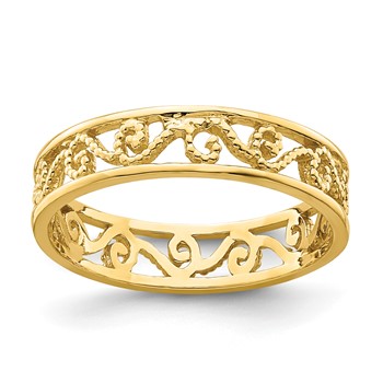 14k Beaded Scroll Cut-Out 3.8mm Band Size 2 Baby / Childs Ring