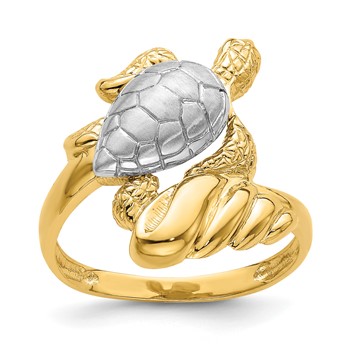 14K and White Rhodium Turtle Ring