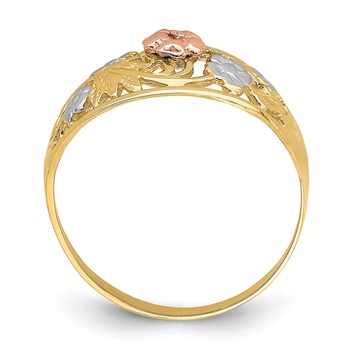 14k Tri-Color with White Rhodium Floral Dome Ring — alternate view