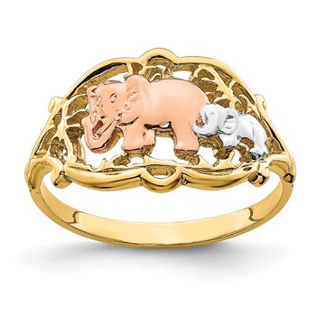 14k Two-Tone with White Rhodium Two Elephants Ring
