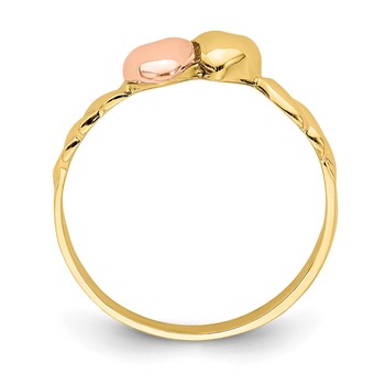 14k Two-Tone Two Hearts Ridged Ring — alternate view