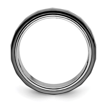 Silver-tone & Moveable Faceted Black Ceramic Polished Men's Band — alternate view