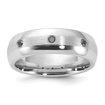 Cobalt Polished & Brushed Stripe Black Diamond 7mm Men's Band