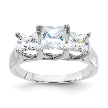 Sterling Silver Rhodium-plated Diamonore CZ 3 Stone Princess-cut Ring