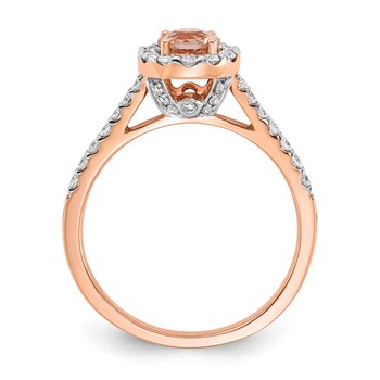 14k Rose Gold Round Morganite Center Diamond Halo Engagement Ring — alternate view