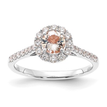 14k White Gold Round Morganite Center Diamond Halo Engagement Ring