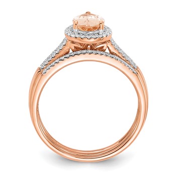 14k Rose Gold Pear Morganite & Diamond Halo Bridal Set — alternate view