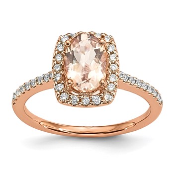 10k Rose Gold Oval Morganite & Diamond Halo Engagement Ring