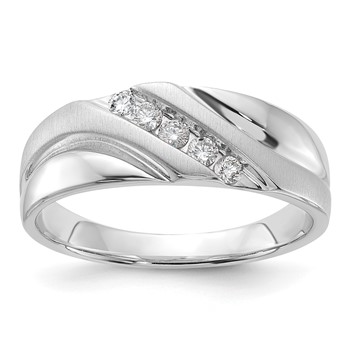 10k White Gold Polished & Satin Diamond Men's Ring