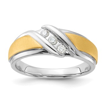 10k White Gold & Gold-tone Satin & Polished Diamond Men's Ring