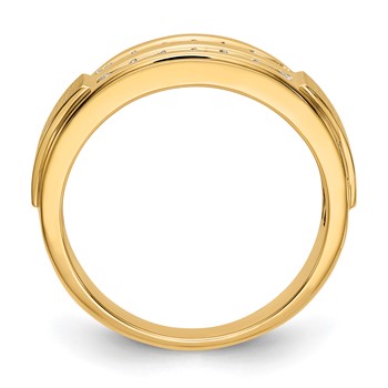 10k Yellow Gold & White Rhodium Polished & Brushed Diamond Men's Ring — alternate view