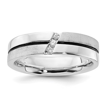 Sterling Silver & Black IP-plated Polished & Brushed Diamond Band