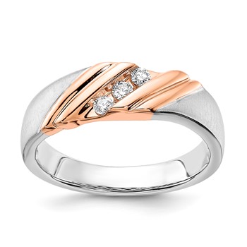 14K White & Rose Gold Polished & Brushed Ruby & Diamond Men's Ring