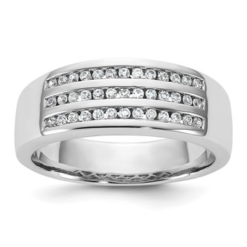 Sterling Silver 3 Row CZ Mens Ring