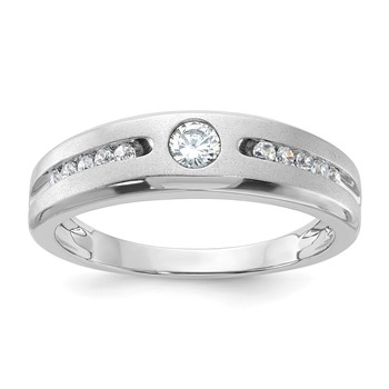 Sterling Silver Polished & Satin CZ Men's Wedding Band