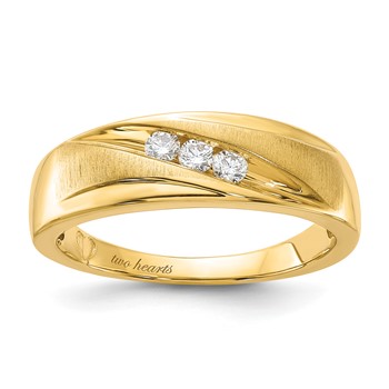 Two Hearts Brand,10ky Polished & Satin Curved Diamond Men's Wedding Band