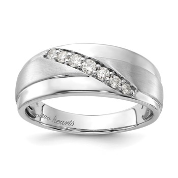 10k White Gold Polished & Satin Diamond Men's Ring
