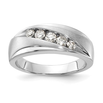 10k White Gold Polished & Satin Curved Men's Diamond Ring
