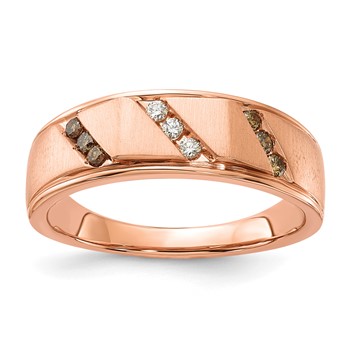 10k Rose Gold Polished & Satin White & Brown Diamond Mens Ring