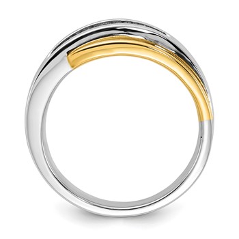 10k White Gold & Gold-tone Polished & Curved Diamond Men's Ring — alternate view