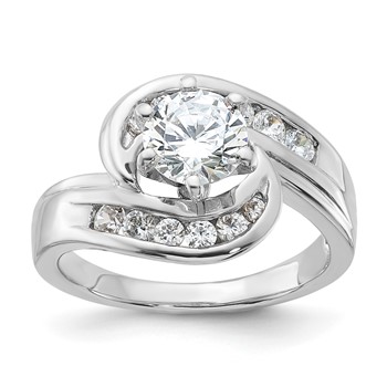 Sterling Silver Rhodium-plated Polished Diamonore CZ Bypass Ring