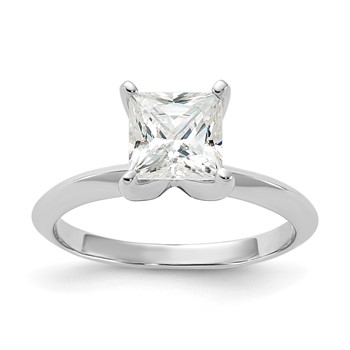 Sterling Silver Rhodium-plated 6.5mm Princess Cut Diamonore CZ Ring