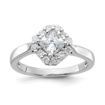 Sterling Silver Rhodium-plated Diamonore Halo Princess-cut Ring