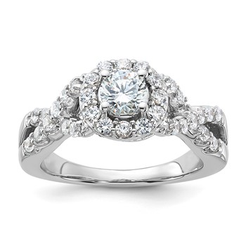 Sterling Silver Rhodium-plated Diamonore CZ Twisted Round Halo Ring