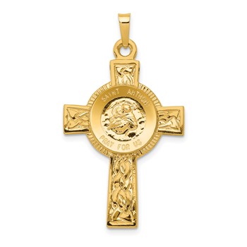 14k Polished Solid Cross with St Anthony Medal Pendant