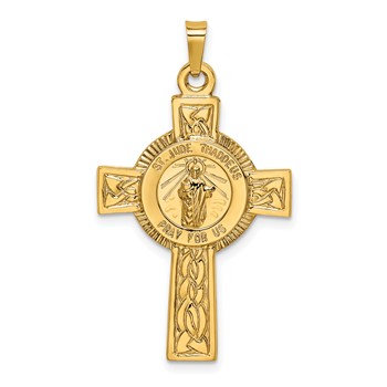 14k Polished Cross with St. Jude Thaddeus Medal Pendant