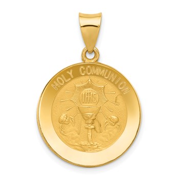 14k Polished and Satin Hollow HOLY COMMUNION Medal Round Pendant