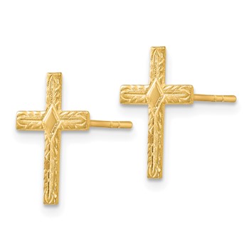 14k Polished and Textured Cross Post Earrings — alternate view