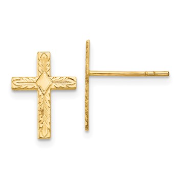 14k Polished and Textured Cross Post Earrings