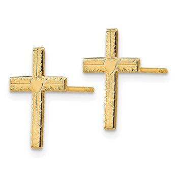 14k Polished and Satin Heart Cross Post Earrings — alternate view